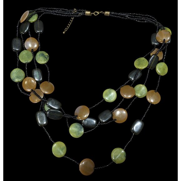 Retro Brown And Green Disc Beaded Layered Necklace - Picture 1 of 5